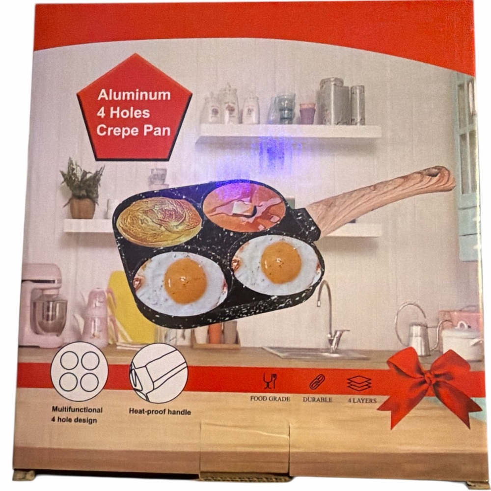 Aluminum 4-Hole Crepe Pan with Wood Handle
